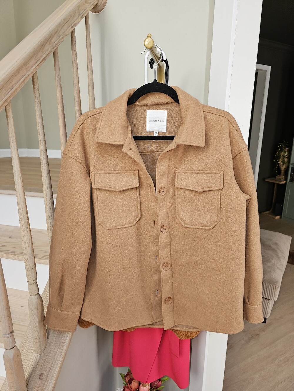 AVEC LES FILLES Anthropologie Felted Shirt Shacket Jacket Cognac Women's XS - Picture 4 of 9